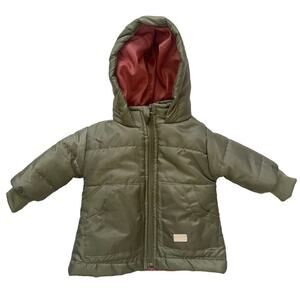 7 For All Mankind Olive Green Zip Up Hooded Puffer Jacket • Size 12M 🗣